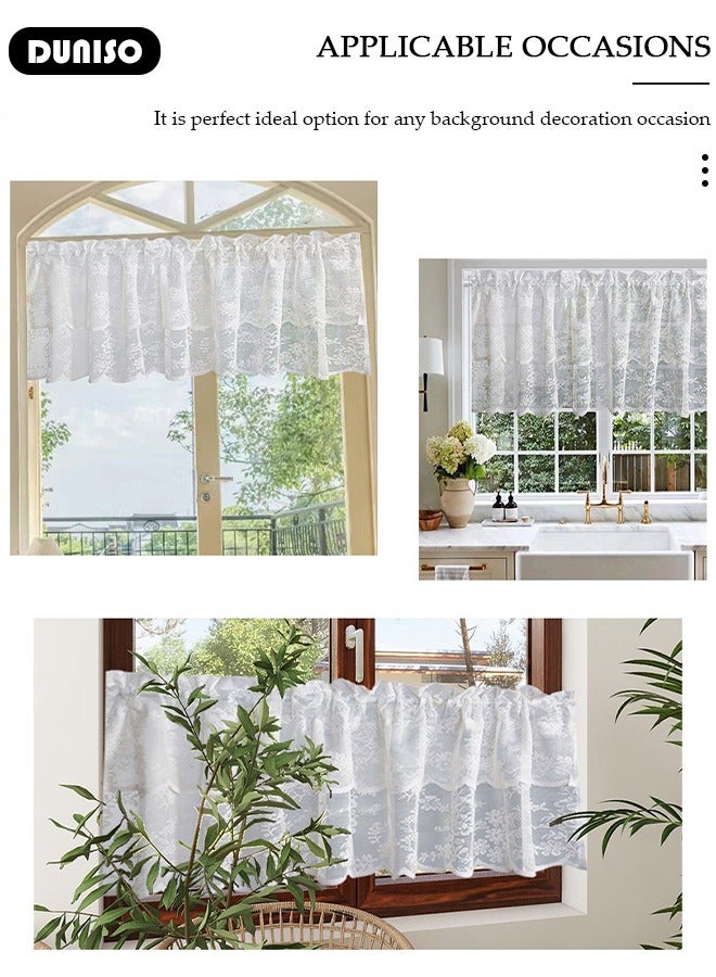 DUNISO Short Sheer Kitchen Curtains, Country House Bistro Curtain, Breathable Jacquard Texture Kitchen Windows Curtains,Semi Sheer Small Tier Curtain Decor for Café, Kitchen, Living Room  - Image 3