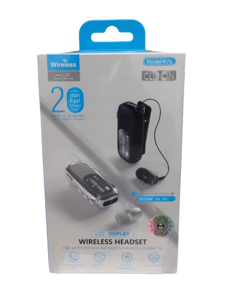 WIRELESS Headset in-Ear Retractable Earphone Hands-free Sport Driver Earphone Telescopic Clip on Stereo Earbud With Mic and LCD Display Screen - Image 2