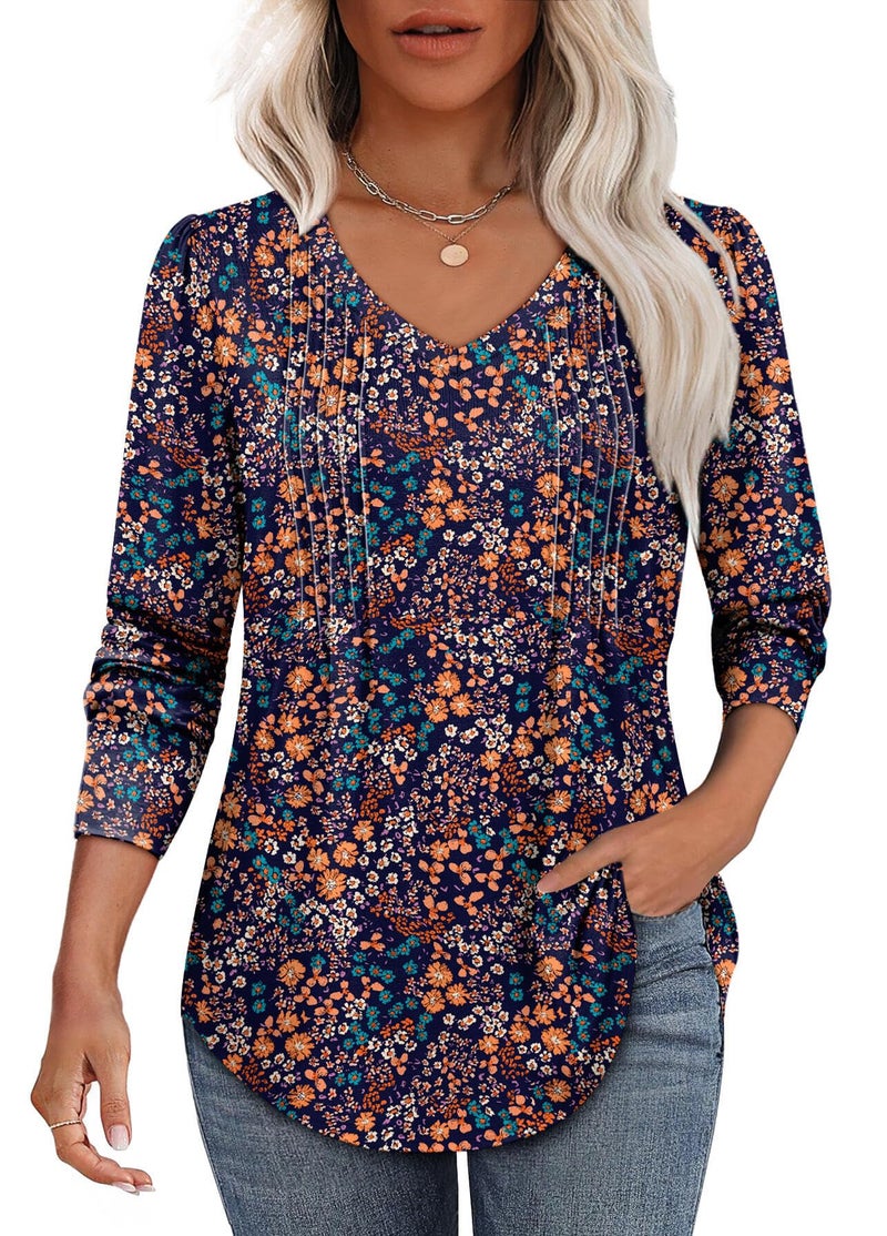 Alaroo Plus Size Tops for Women Blouses Maternity Shirts 2025 Fall Winter Clothes Boho Fashion Outfits V Neck Print 08 2XL - Image 2