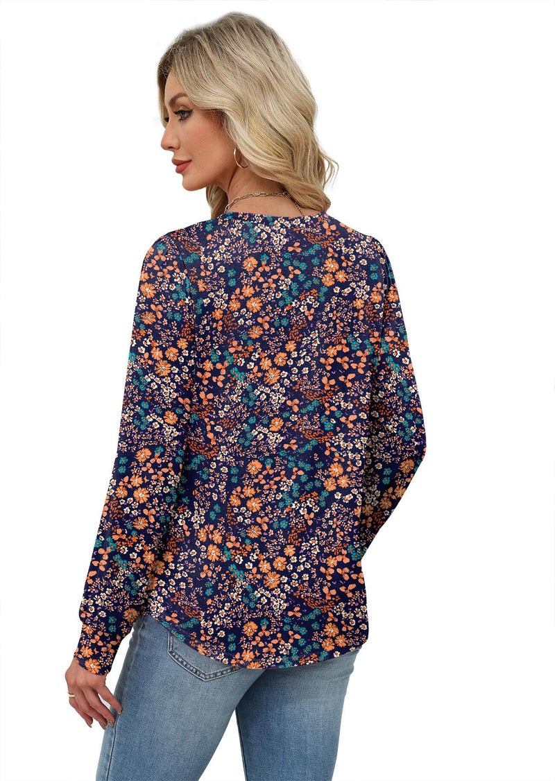 Alaroo Plus Size Tops for Women Blouses Maternity Shirts 2025 Fall Winter Clothes Boho Fashion Outfits V Neck Print 08 2XL - Image 5