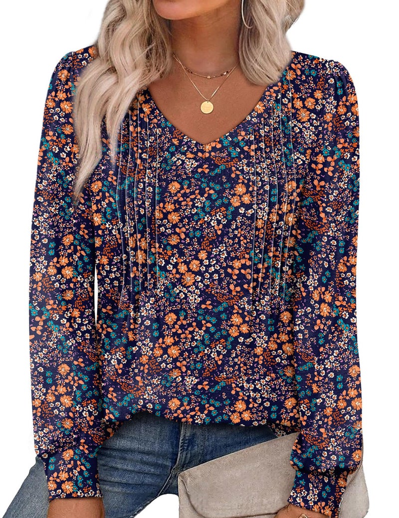 Alaroo Plus Size Tops for Women Blouses Maternity Shirts 2025 Fall Winter Clothes Boho Fashion Outfits V Neck Print 08 2XL - Image 1