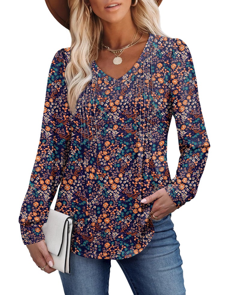 Alaroo Plus Size Tops for Women Blouses Maternity Shirts 2025 Fall Winter Clothes Boho Fashion Outfits V Neck Print 08 2XL - Image 3