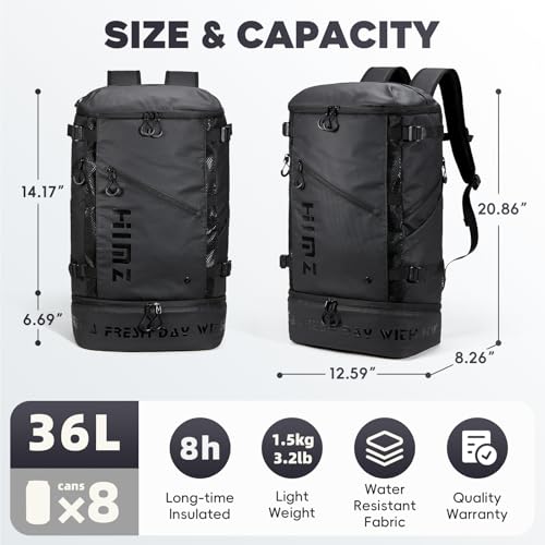 HIMZ WARRIOR Backpack Cooler with Lunch Compartment Heavy Duty Insulated Backpacks for Men Work 35L Travel Backpacking 17 inch Laptop Bag Carry On Back packs for Airplane Black - Image 3