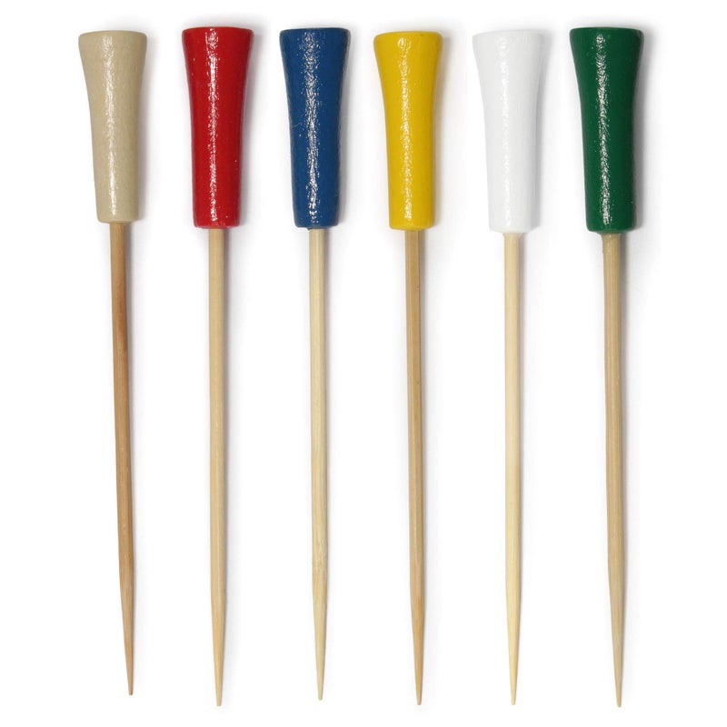 BambooMN BambooMN Decorative Golf Tee Bamboo Cocktail Sandwich Skewer Picks  425  6 Assorted Colors  100 Pieces