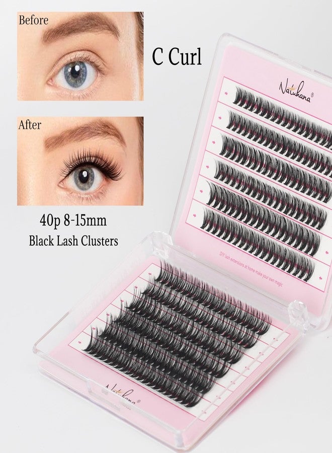 Natuhana Lash Clusters Kit 240Pcs Wispy Eyelash Extensions C Curl 8-15mm Volume Individual DIY Lashes with Glue and Tweezers(40P, Black, 8-15mm) - Image 5