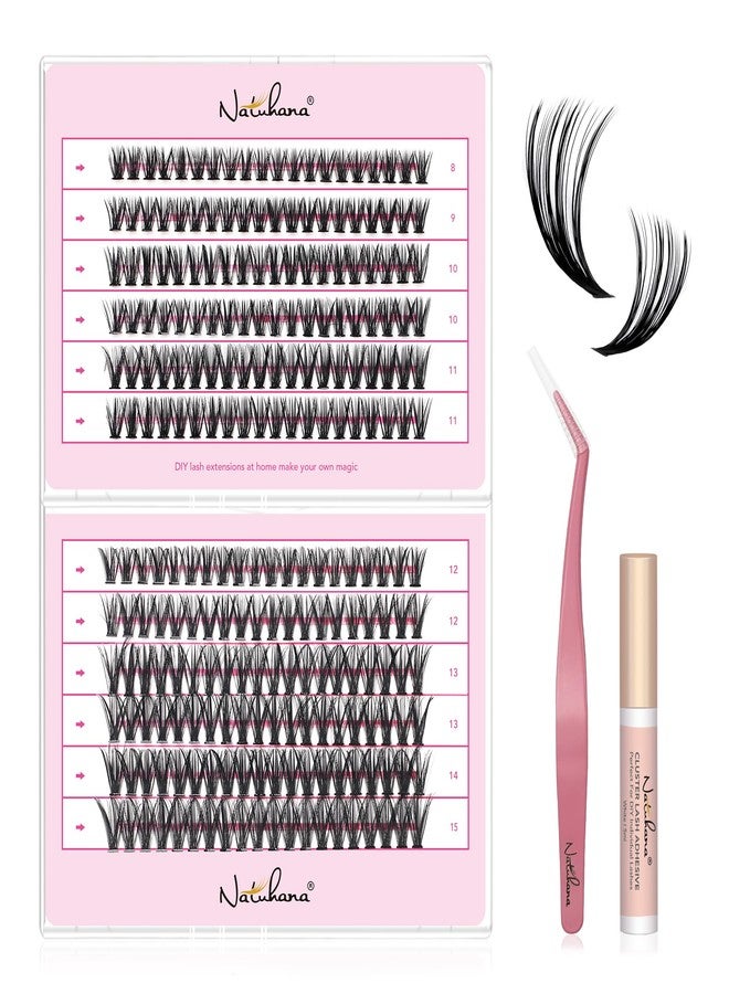 Natuhana Lash Clusters Kit 240Pcs Wispy Eyelash Extensions C Curl 8-15mm Volume Individual DIY Lashes with Glue and Tweezers(40P, Black, 8-15mm) - Image 1