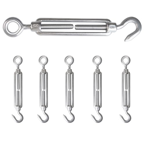 Muzata 5 Pack M6 Turnbuckle Stainless Steel Turnbuckles for Cable Wire Hook and Eye Cable Tensioner Heavy Duty Wire Rope Tension Hardware Kit for DIY String Light Hanging CN11 - Image 1
