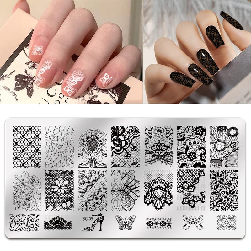 Biutee 5pcs Nail Stamping Plates + 1 Stamper + 1 Scraper Lace Flower Animal Pattern Nail Art Stamp Stamping Template Image Plate Nail Art Stamper Scraper Nails Tool - Image 2