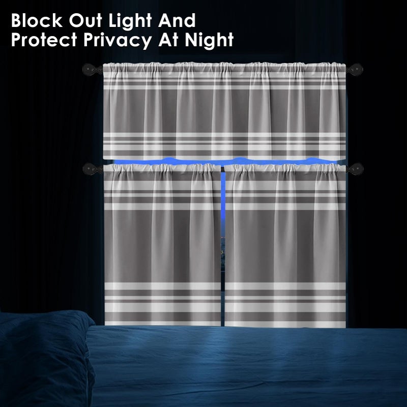 Tayney Light Grey Kitchen Window Curtains Valance and Tier Set 36 Inch, Gray Striped Abstract Rod Pocket Short Tier Curtain for Bathroom, Modern Small Cafe Drapes for Kitchen Decor - Image 3