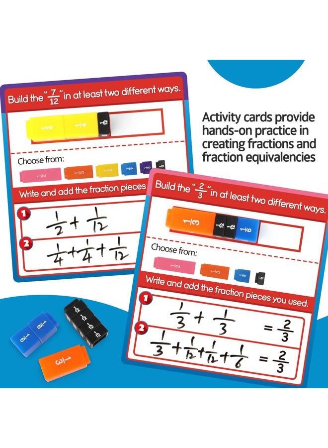 Aizweb Interlocking Fraction Manipulatives Cubes-Fraction Tiles Blocks,Equivalency Percent Decimals Cubes,Math Games Activity for Elementary Kids,Fraction Learning Tools Homeschool Classroom Supplies - Image 2