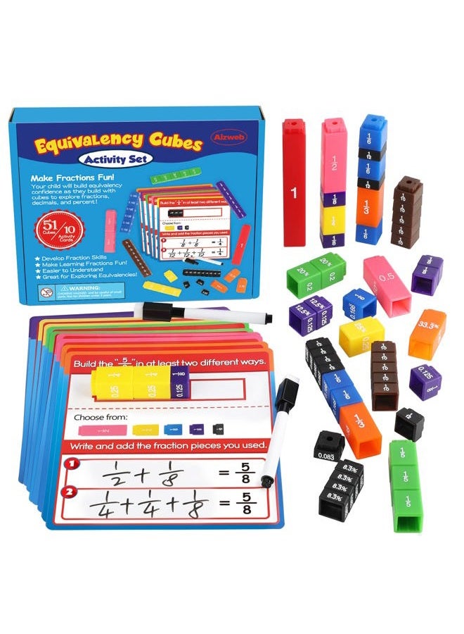 Aizweb Interlocking Fraction Manipulatives Cubes-Fraction Tiles Blocks,Equivalency Percent Decimals Cubes,Math Games Activity for Elementary Kids,Fraction Learning Tools Homeschool Classroom Supplies - Image 1