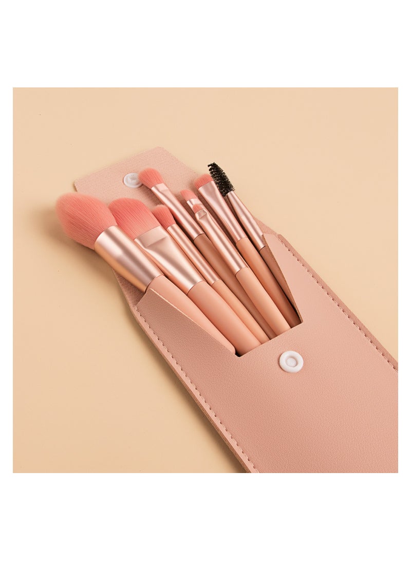عربست مجموعة فرش مكياج صغيرة مكونة من 8 قطع، فرشاة كريم أساس صناعية متطورة، فرشاة بودرة مضغوطة، فرشاة خافي عيوب، فرشاة رموش، فرشاة ظلال عيون، فرشاة حواجب، فرشاة شفاه (وردي) - Image 1