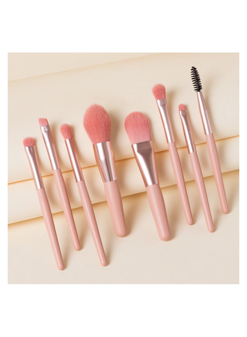 عربست مجموعة فرش مكياج صغيرة مكونة من 8 قطع، فرشاة كريم أساس صناعية متطورة، فرشاة بودرة مضغوطة، فرشاة خافي عيوب، فرشاة رموش، فرشاة ظلال عيون، فرشاة حواجب، فرشاة شفاه (وردي) - Image 2