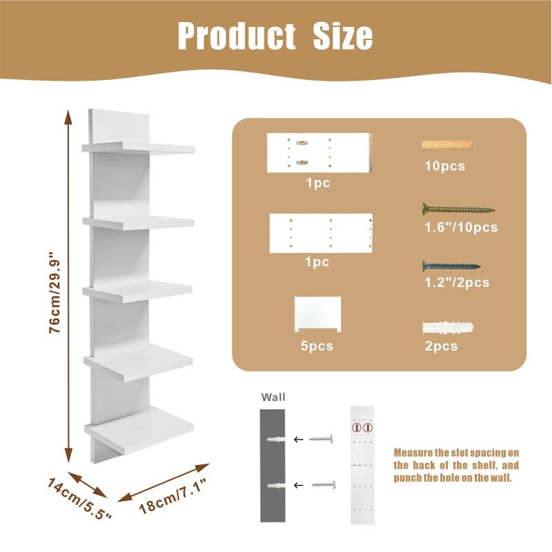 wdbg 5 Tier Shelves for Wall, Decorative Wall Mounted Vertical Shelving Column Decor 30 Inch H Mounted Floating Storage Organizer Natural Finish Wall Shelf for Living Room, Bedroom, Bathroom - Image 2