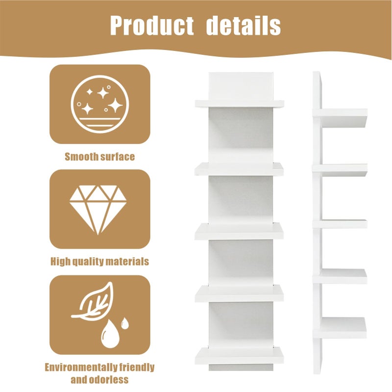 wdbg 5 Tier Shelves for Wall, Decorative Wall Mounted Vertical Shelving Column Decor 30 Inch H Mounted Floating Storage Organizer Natural Finish Wall Shelf for Living Room, Bedroom, Bathroom - Image 3