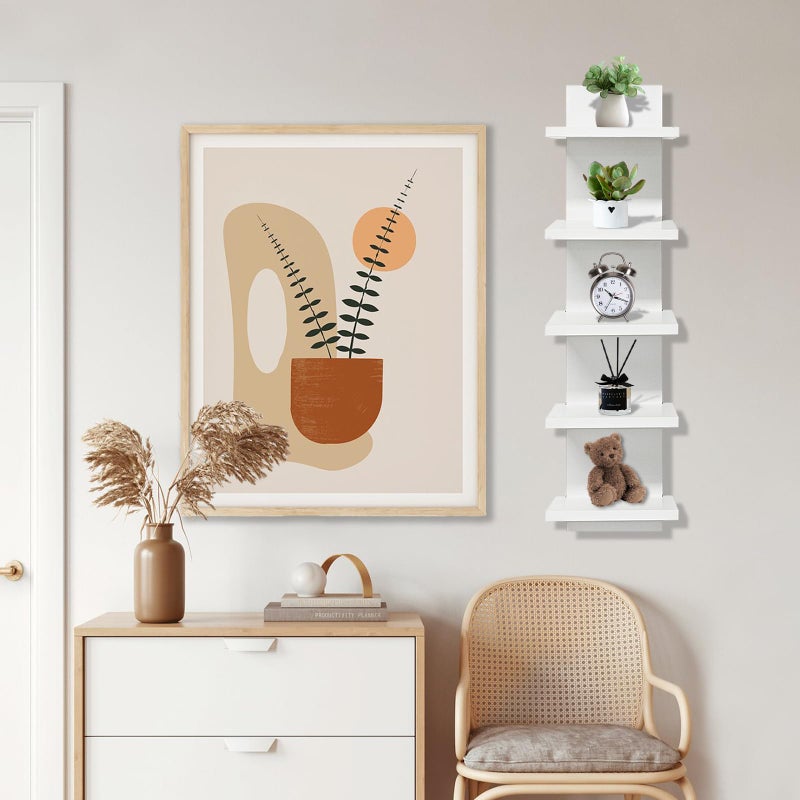 wdbg 5 Tier Shelves for Wall, Decorative Wall Mounted Vertical Shelving Column Decor 30 Inch H Mounted Floating Storage Organizer Natural Finish Wall Shelf for Living Room, Bedroom, Bathroom - Image 5