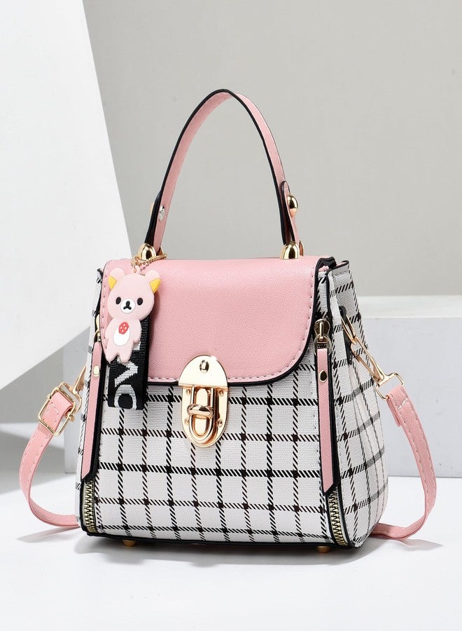 Xiaoyu Small Purses and Handbags for Women Fashion Crossbody Bag Lightweight Shoulder Bag Plaid Pattern Satchel (Pink) - Image 2