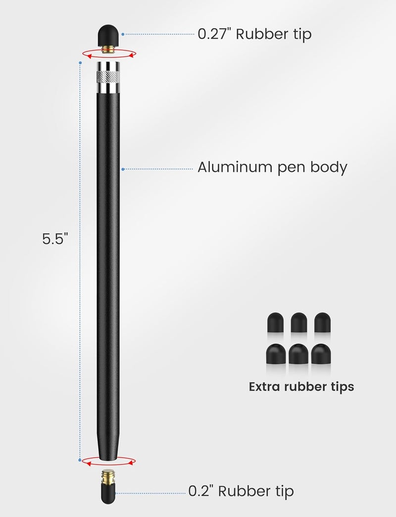 MEKO Stylus Pens for Touch Screens, Universal Tablet Pen Capacitive 2 in 1 Stylus for iPhone/iPad/pro/Mini/Air/Samsung/Tablet with 6 Replace Tips Black+Silver - Image 2