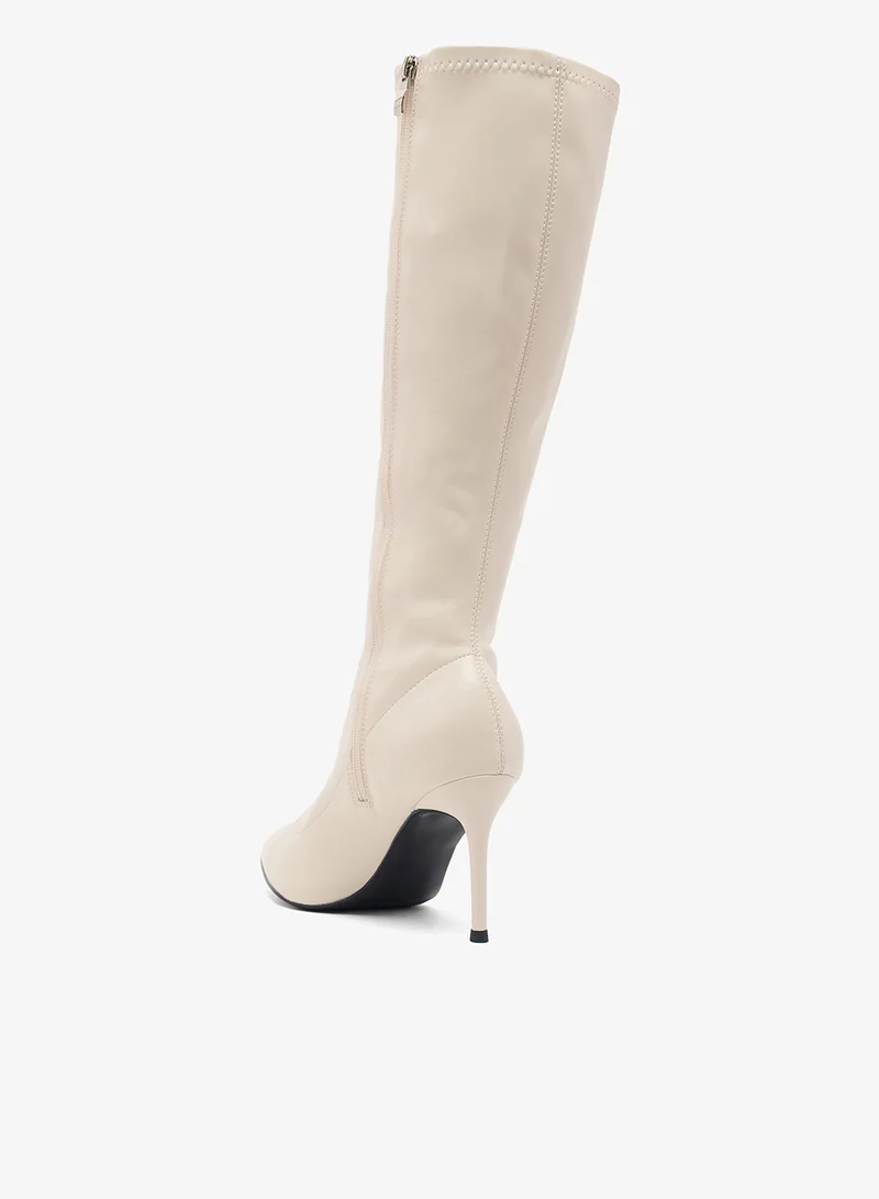 Ella Cream Pointed Toe Stiletto Heel Knee Boots for Women | Best Price UAE