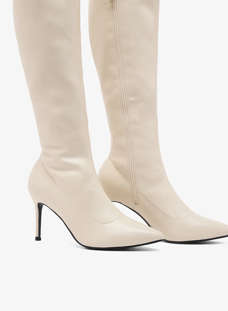 Ella Cream Pointed Toe Stiletto Heel Knee Boots for Women | Best Price UAE