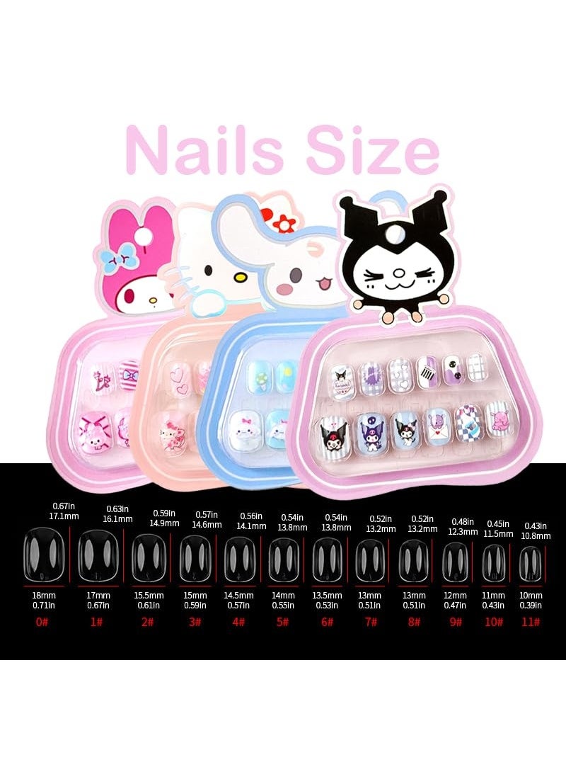 Mr. Penda 48Pcs Press On Nails for Girls, Children Cartoon Full Cover Artificial Cute False Nails Tip with Relief Designs Manicure for Parties, Birthday and Makeovers - Image 2