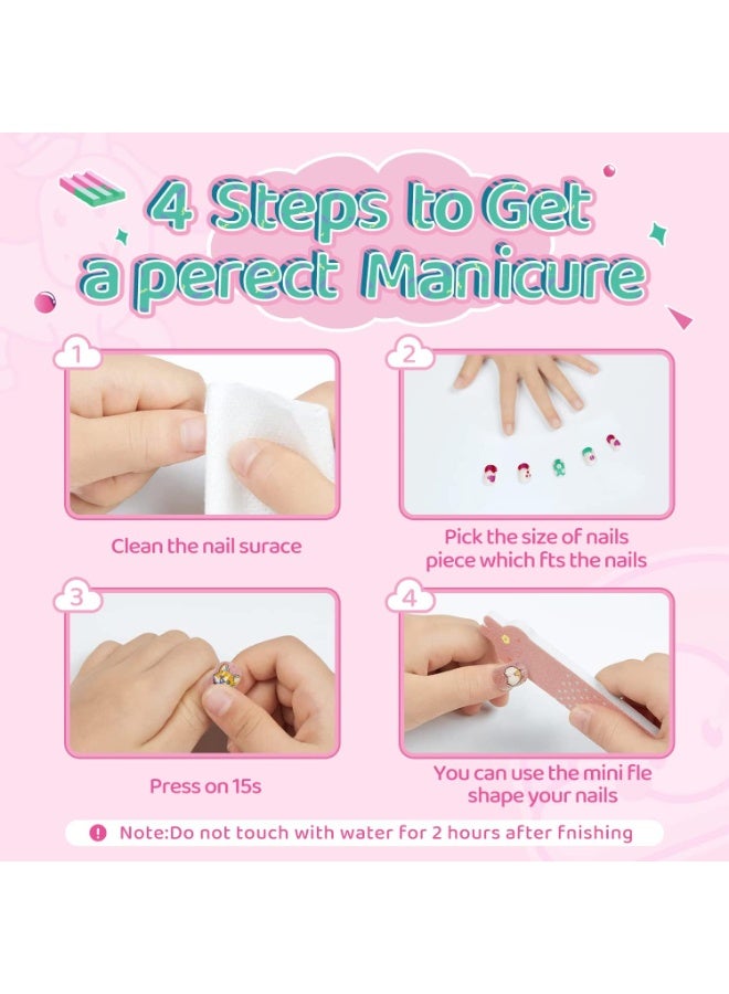 Mr. Penda 48Pcs Press On Nails for Girls, Children Cartoon Full Cover Artificial Cute False Nails Tip with Relief Designs Manicure for Parties, Birthday and Makeovers - Image 3