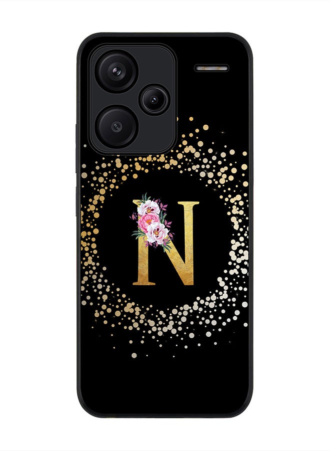 Stylizedd Rugged Black Edge Case for Xiaomi Redmi Note 13 Pro Plus, Slim Case Cover- Custom Monogram Initial Letter Floral Pattern Alphabet - N(Black) - Image 1