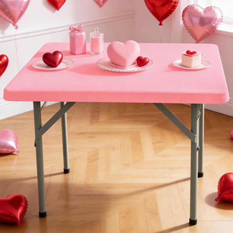 Nacuci Square Fitted Table Cover Elastic Tablecloth Stretch Spandex Table Topper Cap Cover for Dining Kitchen Home Party Pink 34X34 Inch - Image 3