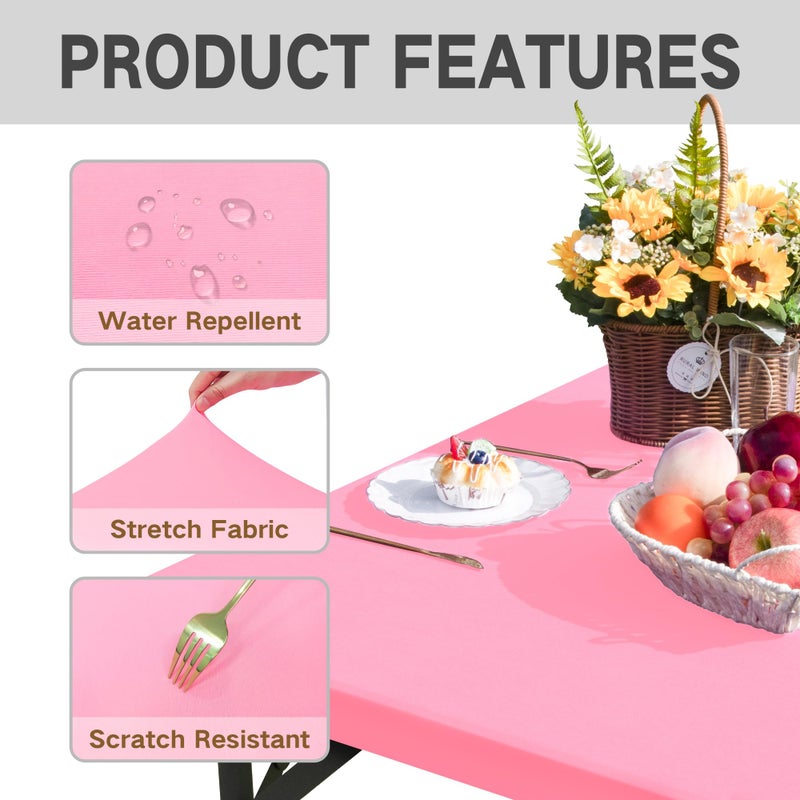 Nacuci Square Fitted Table Cover Elastic Tablecloth Stretch Spandex Table Topper Cap Cover for Dining Kitchen Home Party Pink 34X34 Inch - Image 4