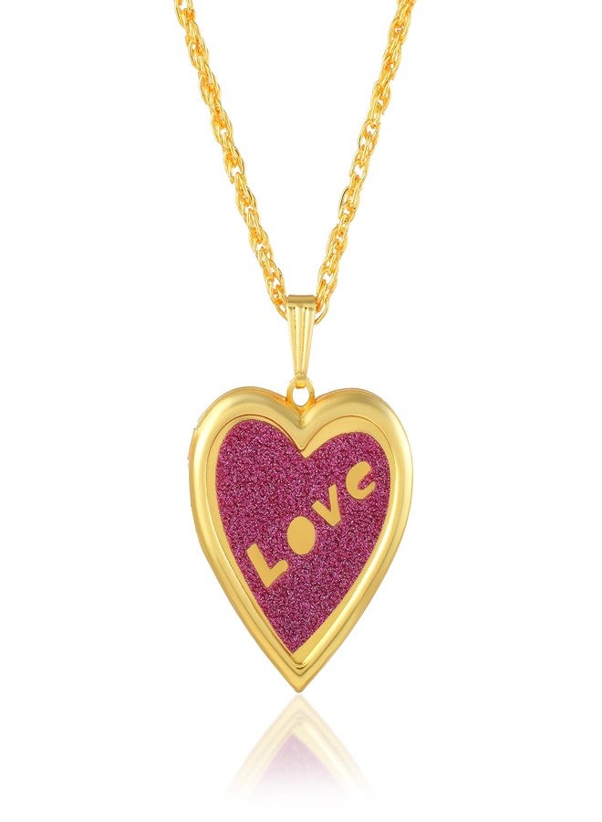 Memoir Gold Plated Love Embossed Voilet Faux Drussy Openable Heart Locket Pendant Jewellery for Women Brass Gold-Plated | Openable | Dual Photo Slots | Gen Z Romance Vibes (PDKL0701) - Image 2