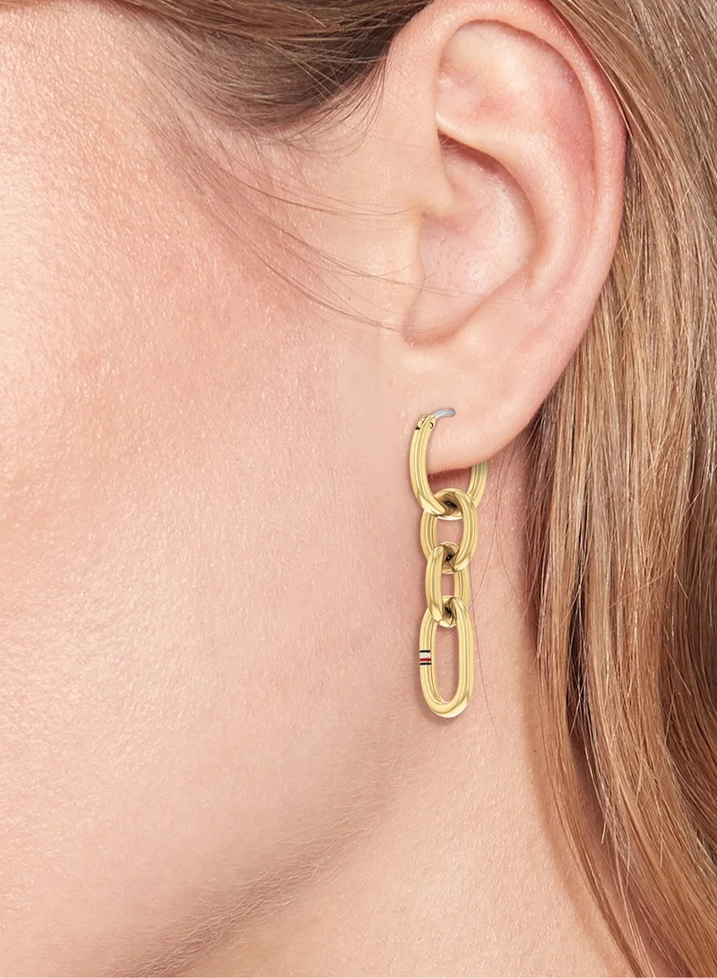 تومي هيلفيغر Tommy Hilfiger Women's Gold Chain Earrings - 2780786