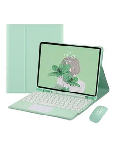 Suitable For IPadAir6 Tablet Protective Cover 2024pro13 With Pen Slot Magnetic Bluetooth Keyboard Silicone Tablet Shell-Color:Protective Case + Round Key Touch Keyboard + Dual-mode Mouse Green-Applicable Model:2022iPad 10 Generation-10.9