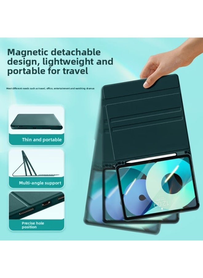Generic - Suitable For IPadAir6 Tablet Protective Cover 2024pro13 With Pen Slot Magnetic Bluetooth Keyboard Silicone Tablet Shell-Color:Protective Case + Round Key Touch Keyboard + Dual-mode Mouse Green-Applicable Model:2022iPad 10 Generation-10.9 - Image 1