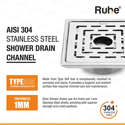 Ruhe® Sapphire Floor Drain/Jali | 304 Grade Stainless Steel Sapphire Floor Drain/Jali Square with Trap (with Hole) Set of 2 (6 x 6 inches) - Image 4