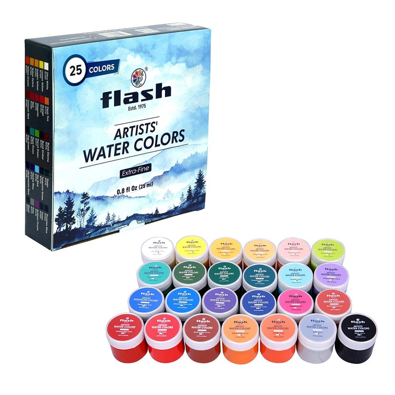 Flash Water Colours for Painting-Painting Kit for Kids Artists Professionals Hobby Painters-Matt Finish Rich Pigments Non Toxic Watercolor Set-25 ml Each (Set of 25) - Image 4