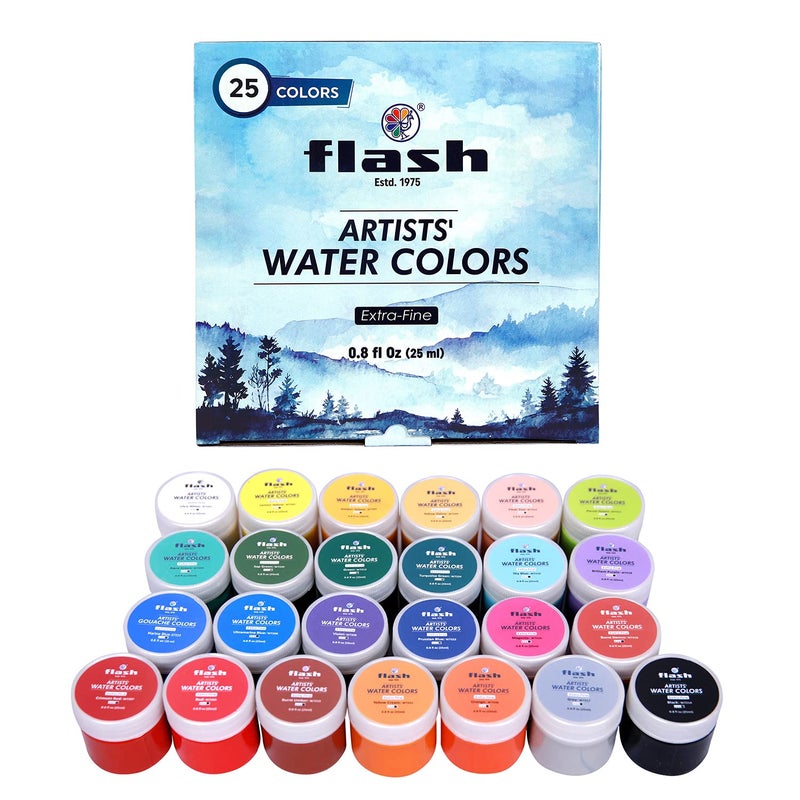 Flash Water Colours for Painting-Painting Kit for Kids Artists Professionals Hobby Painters-Matt Finish Rich Pigments Non Toxic Watercolor Set-25 ml Each (Set of 25) - Image 1