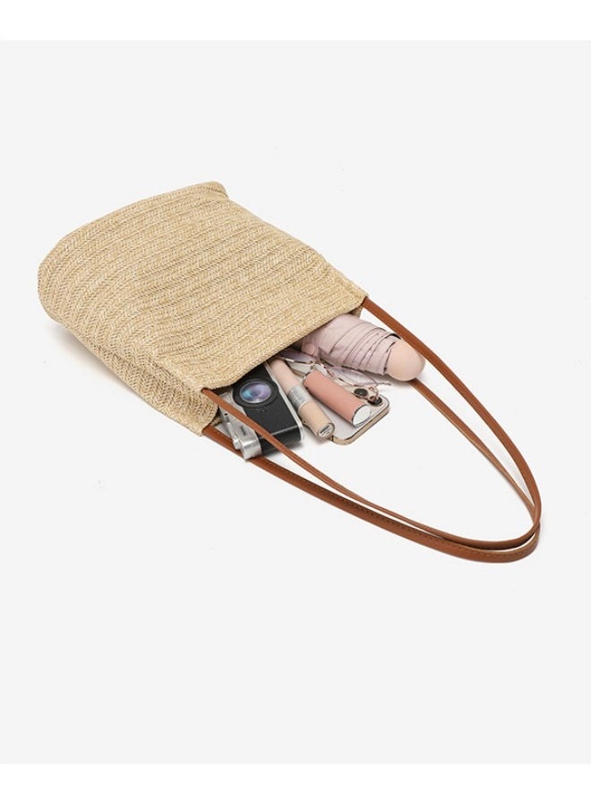WAOKN - Women's Handwoven Shoulder Bag, Ladies Simple Literary Handbag Clutch Bag Tote Bags, Large-capacity Handbag Cosmetic Storage Bag Carry Bags Side Bag for Girls, College Students and Teenagers - Image 1