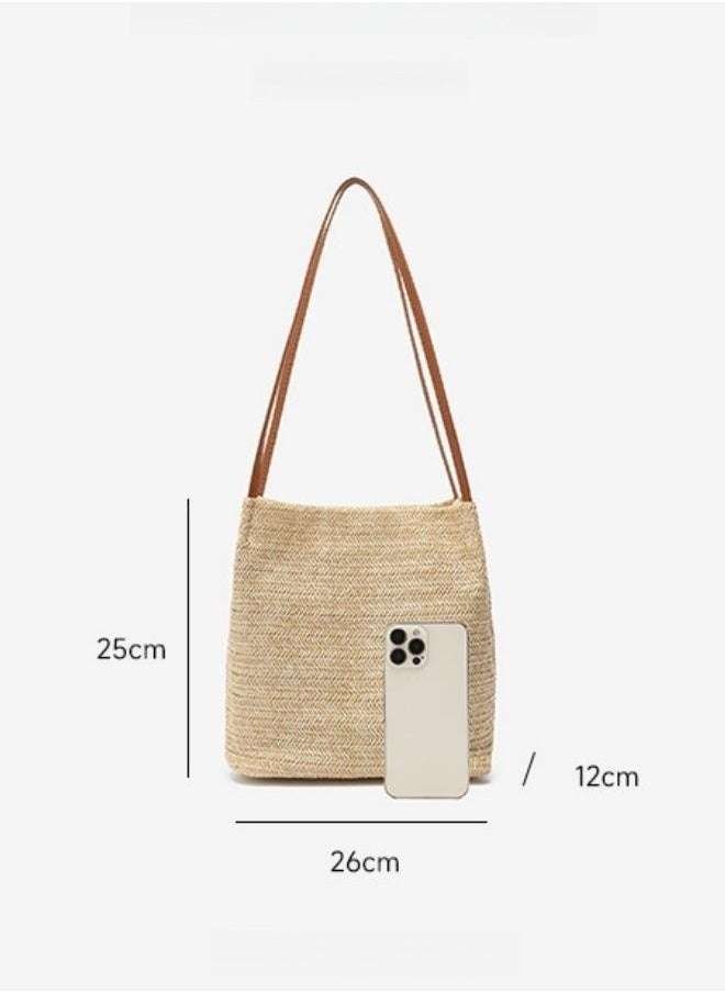 WAOKN - Women's Handwoven Shoulder Bag, Ladies Simple Literary Handbag Clutch Bag Tote Bags, Large-capacity Handbag Cosmetic Storage Bag Carry Bags Side Bag for Girls, College Students and Teenagers - Image 1