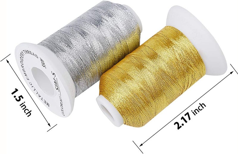 simthread 6 Spools Metallic Embroidery Machine Thread (3 Gold+ 3 Silver Colors) 500M(550Y) for Embroidery and Decorative Sewing - Image 4