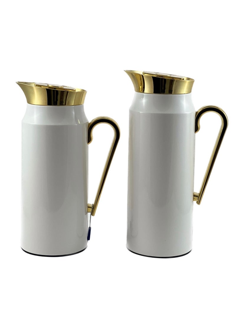 Homemaker 2-Piece Tea & Coffee Flask - 0.75 Liter & 1 Liter Capacity - Glass Inner - Steel Body - White & Gold - Image 3