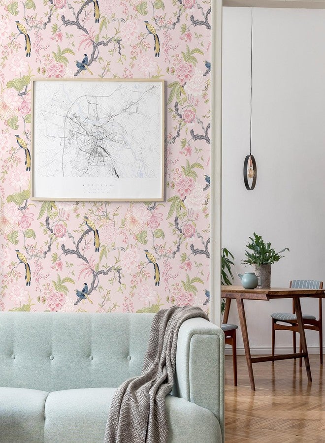 Drydiet Chinoiserie Peel and Stick Wallpaper Removable Self Adhesive Wallpaper Floral Birds Contact Jacobean Vintage Contact Paper for Bedroom(Blush,118.1" X 15.75") - Image 5