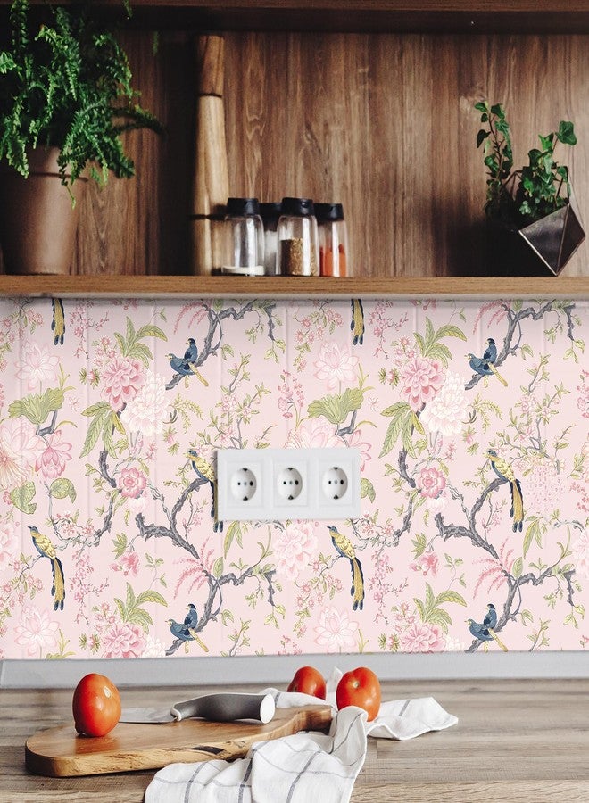 Drydiet Chinoiserie Peel and Stick Wallpaper Removable Self Adhesive Wallpaper Floral Birds Contact Jacobean Vintage Contact Paper for Bedroom(Blush,118.1" X 15.75") - Image 4
