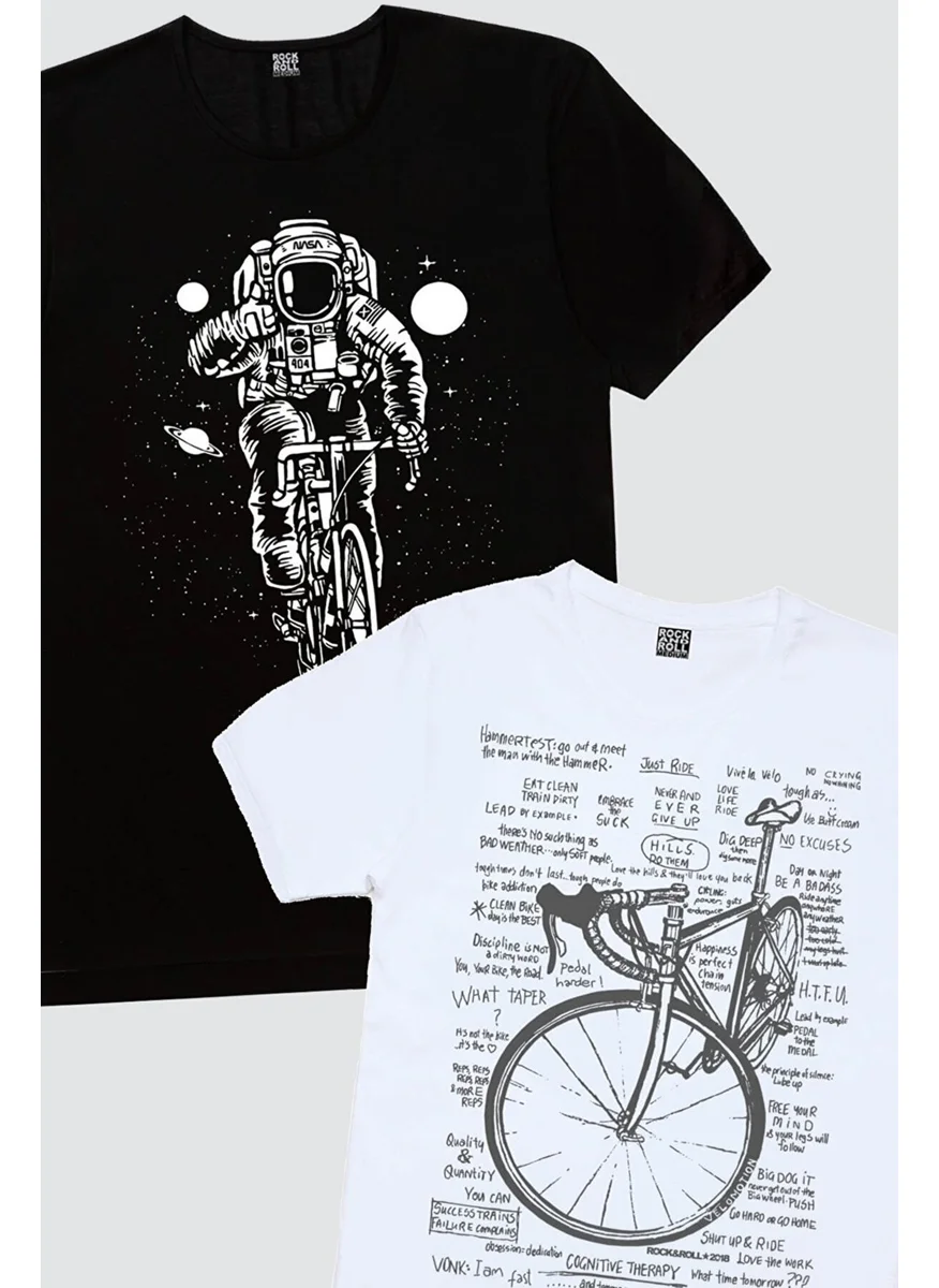 Rock&Roll Astronaut on Bicycle, Racing Bike Lettering White Men's 2-Piece Eco Pack T-Shirt