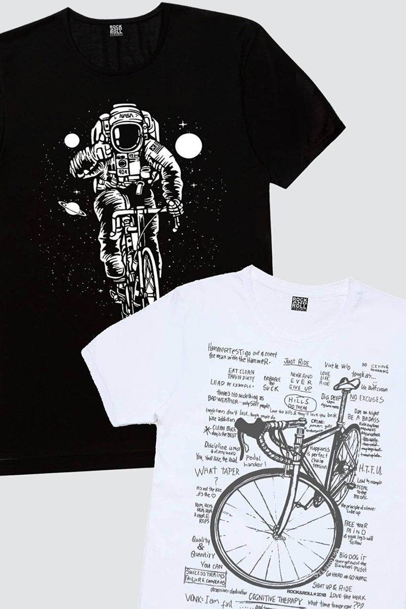 Astronaut on Bicycle, Racing Bike Lettering White Men's 2-Piece Eco Pack T-Shirt