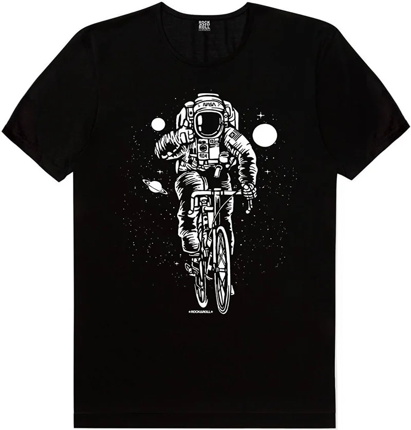Rock&Roll Astronaut on Bicycle, Racing Bike Lettering White Men's 2-Piece Eco Pack T-Shirt