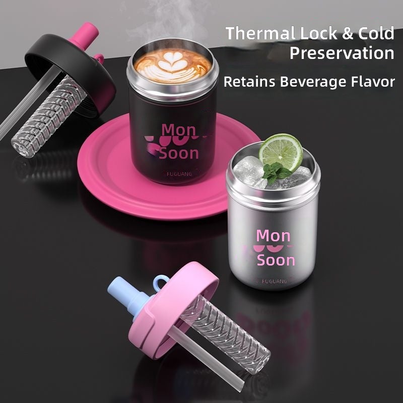 FUGUANG Portable Insulated Cup with Straw - Compact Kids' Design, 316 Stainless Steel, 460ml - Image 3