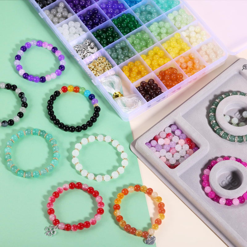 Funtopia 8mm Glass Beads for Bracelets, 36 Colors Crystal Beads for Jewelry Making, 1061pcs Bracelet Making Kit, Round Glass Bead for DIY Earrings Necklace Crafts with Spacer Bead and Charms - Image 2