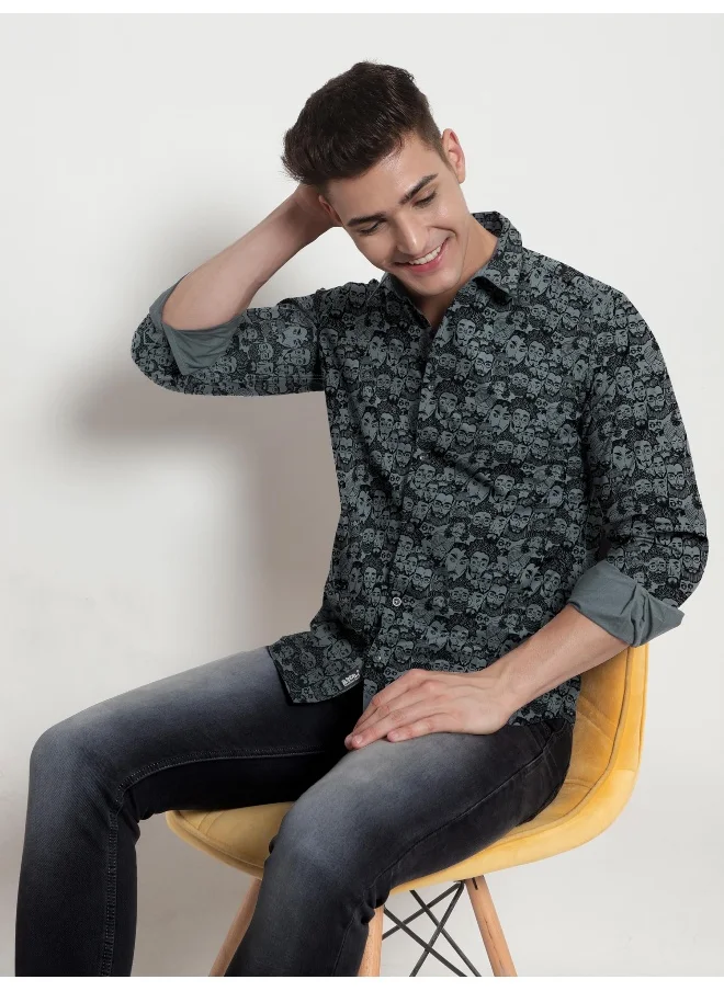 Beyoung Long Sleeve Black Tribal Printed Shirts for Men