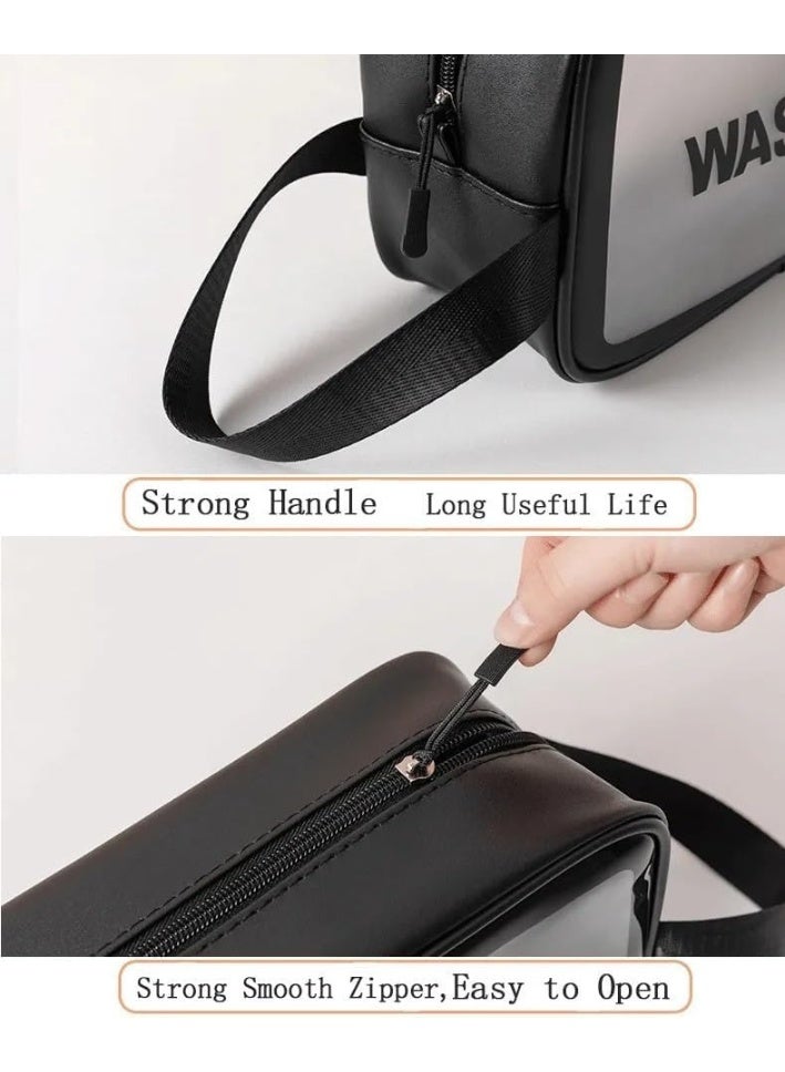 Portable Makeup Bag Clear Travel Cosmetic Bag Toiletry Organizer Wash Bag Waterproof Zipper Cosmetic Bag 24x7x14cm (Black) - Image 2