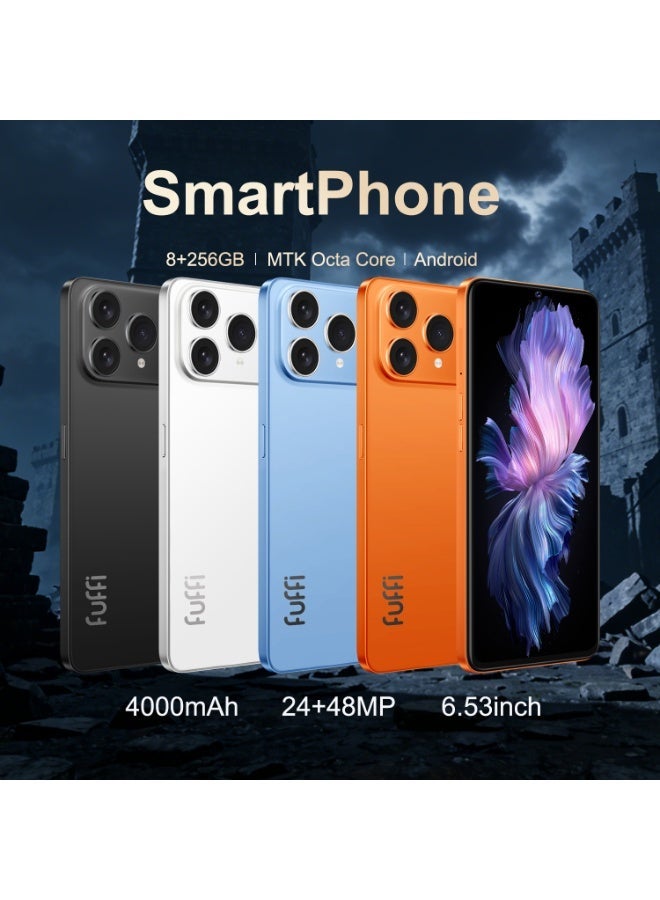  FUFFI هاتف ذكي M17 Pro، شاشة 6.53 بوصة، 8+256 جيجابايت، كاميرا 24+48 ميجابكسل، بطارية 4000 مللي أمبير، هاتف محمول غير مقفل يدعم جوجل بلاي - برتقالي - Image 2